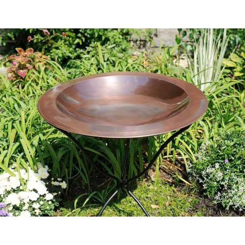 24-inch Diameter Round Copper Plated Brass Large Bird Bath Rimmed Bowl Birdbath - Image 3