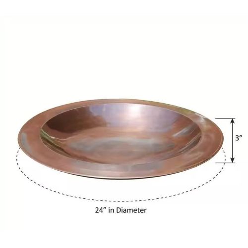 24-inch Diameter Round Copper Plated Brass Large Bird Bath Rimmed Bowl Birdbath - Image 5