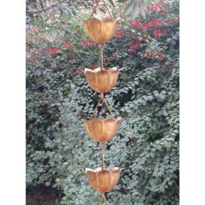 Lotus Flower 8.5-Ft Pure Copper Rain Chain for Rainwater Downspout
