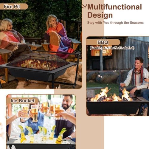 Portable Outdoor Wheeled Log Storage Rack and Wood Burning Fire Pit - Image 3