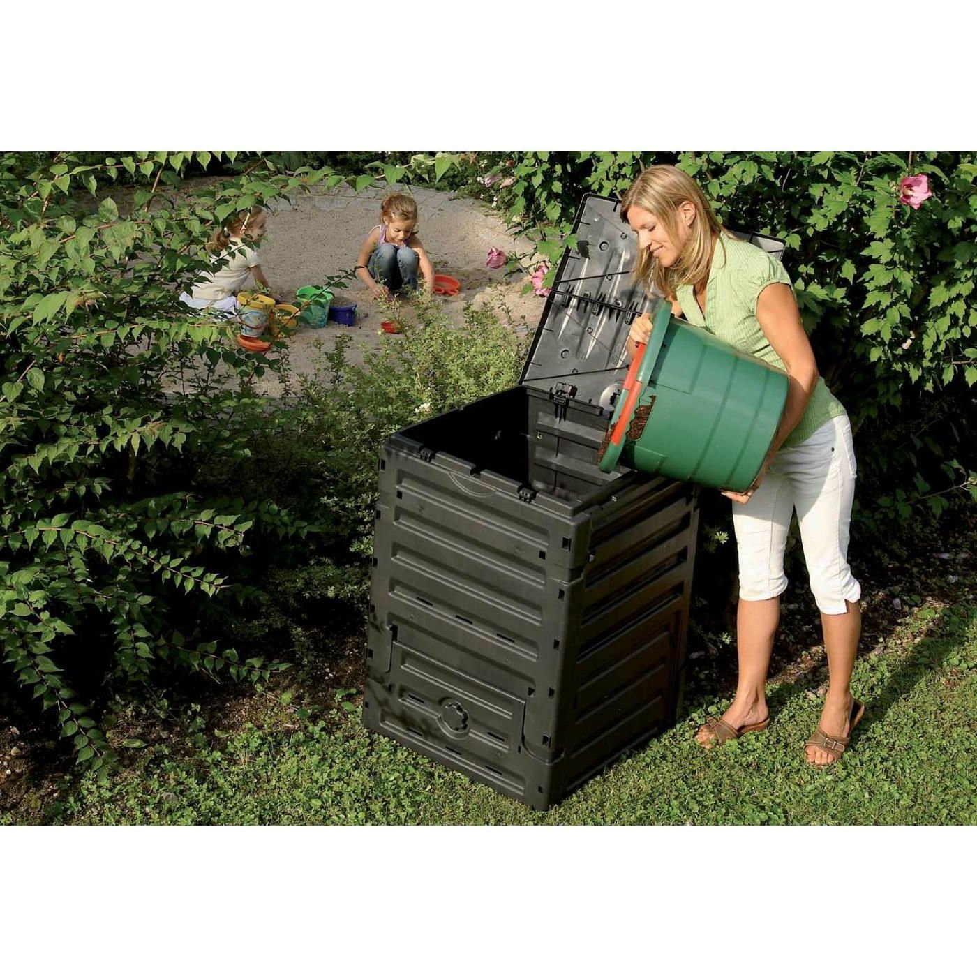 UV-Resistant Black Recycled Plastic Compost Bin with Lid - 79 Gallon - Image 2