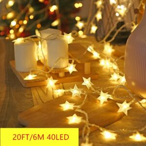 1pc Star String Lights; 3m/10ft; 6m/20ft; EFFE LED Fairy Twinkle Lantern Lights With 20 Stars 2 Flashing Modes; Battery Powered Indoor & Outdoor