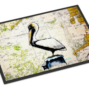 Pelican on Map Doormat Front Door Mat Indoor Outdoor Rugs for Entryway, Non Slip Washable Low Pile, 24H X 36W