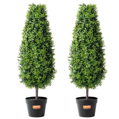 VEVOR 2 Pack 3' Artificial Boxwood Topiary Tree Faux Plant UV Decor In/Outdoor - Image 2