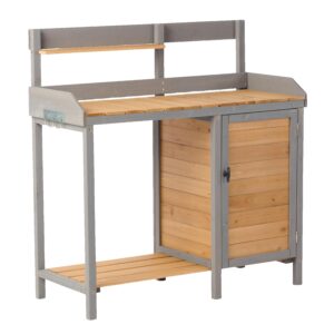 Outdoor Potting Bench, Wooden Workstation Table with Cabinet for Backyard Garden Supplies