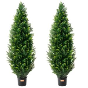 VEVOR 2 Pack 4' Artificial Cedar Topiary Tree Faux Plant UV Decor In/Outdoor