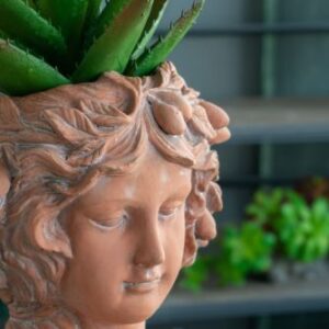 8x9x11.5" Brown Head Bust Planter, Greek Style Cement Head Planter - Indoor Outdoor Home Garden Decor