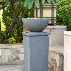 44.5" Polyresin Gray Zen Bowl Water Fountain, Outdoor Bird Feeder /Bath Fountains, Relaxing Water Feature for Garden Lawn Backyard Porch