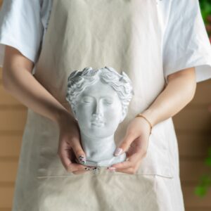 Greek Style Cement Head Planter - Indoor Outdoor Home Garden Decor, D6" x 9"