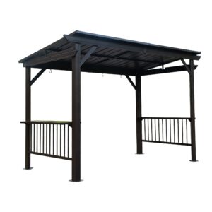 6.5x12FT Hardtop Grill Gazebo, Outdoor BBQ Gazebo with 2 Side Shelves and Sloping Galvanized Steel Roof
