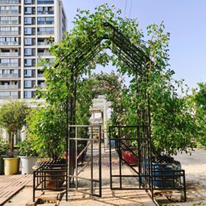 Metal Garden Arch with Gate with planter W80.71*H97.24 Climbing Plants Support Rose Arch Outdoor Black